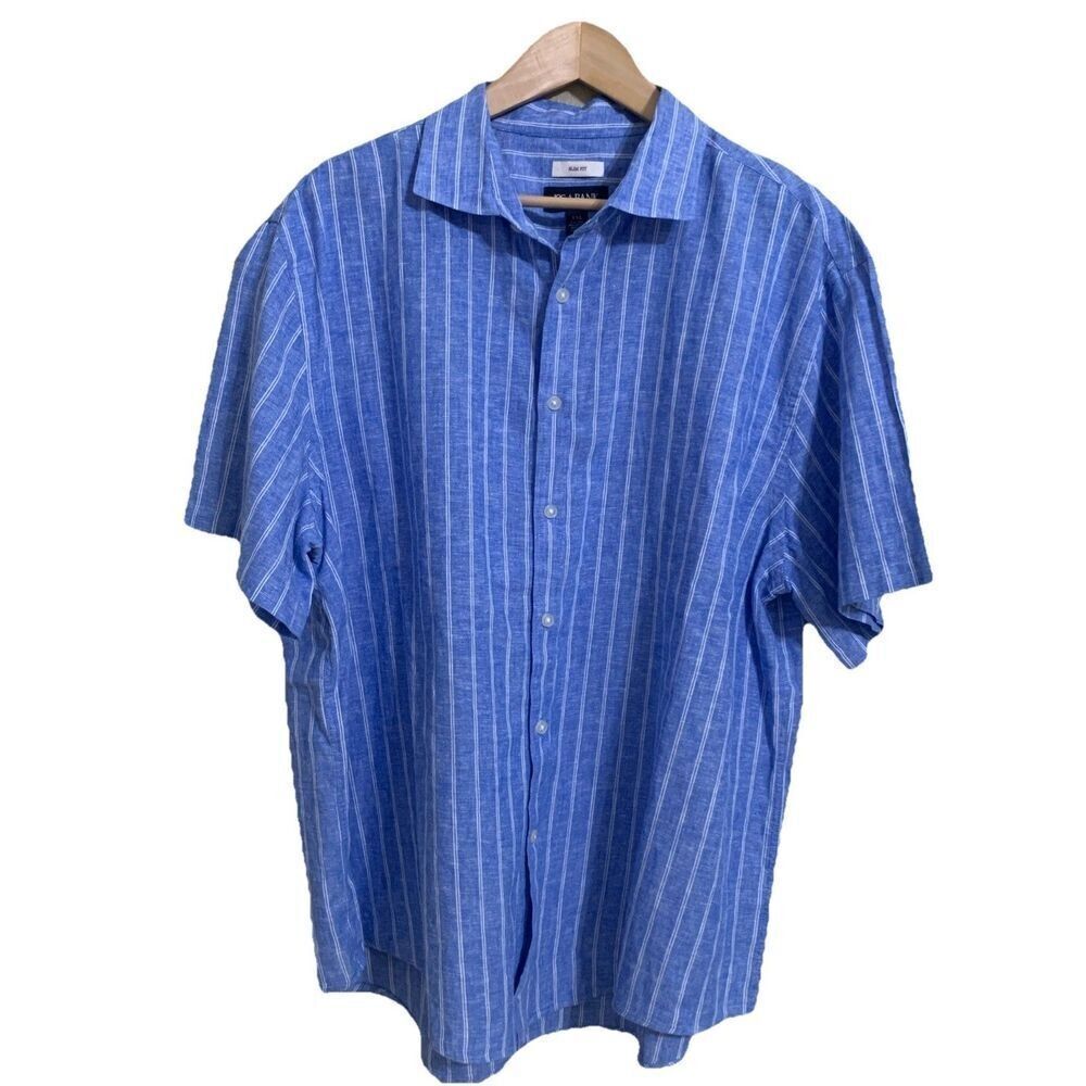 Jos. A. Bank Striped Shirt Linen Button Down Blue White Lightweight Men’s XXL